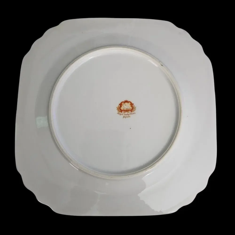 Royal Sealy Japan Hand Painted Floral Square Decorative Plate Gold Trim